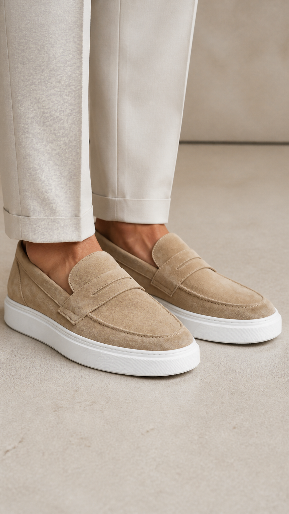 Taormina beige indossato, close sul mocassino