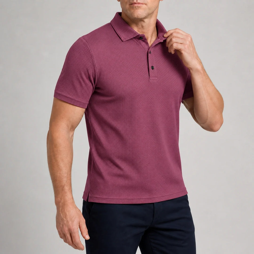 Man wearing burgundy Bellaro Capri Polo