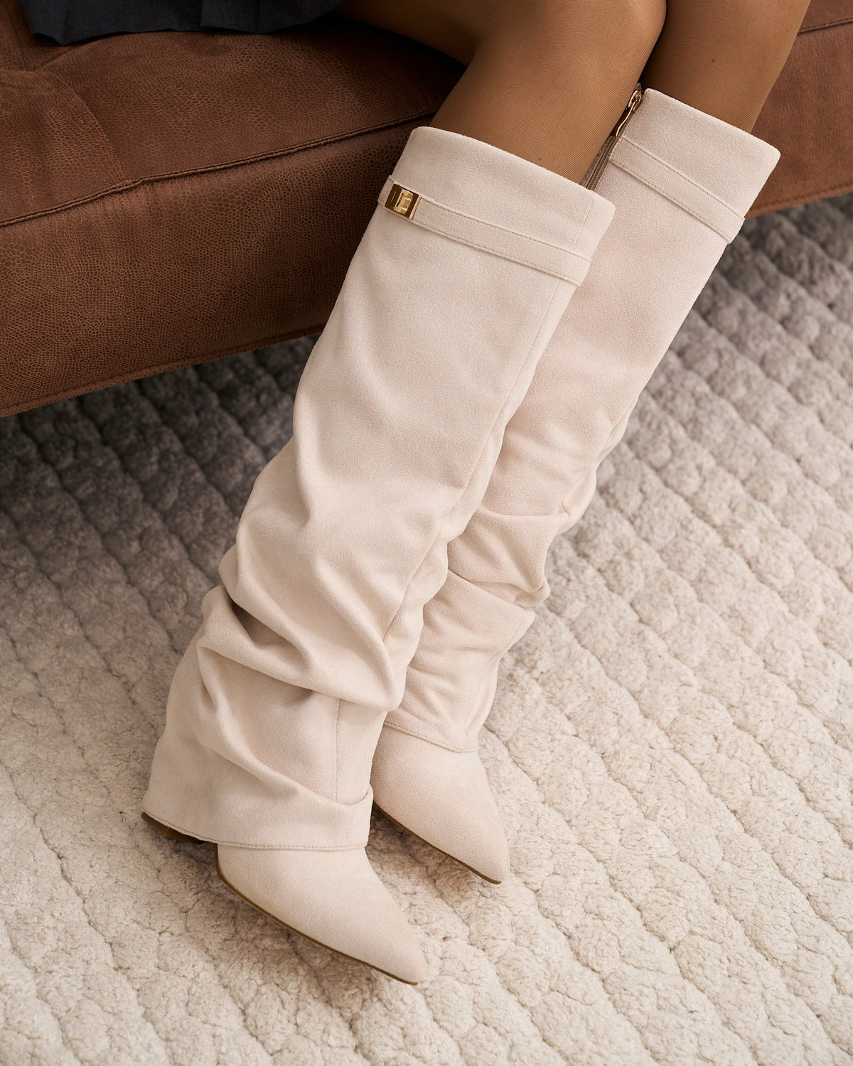 Lavista Slouchy Suede Knee-High Boots - Creamy