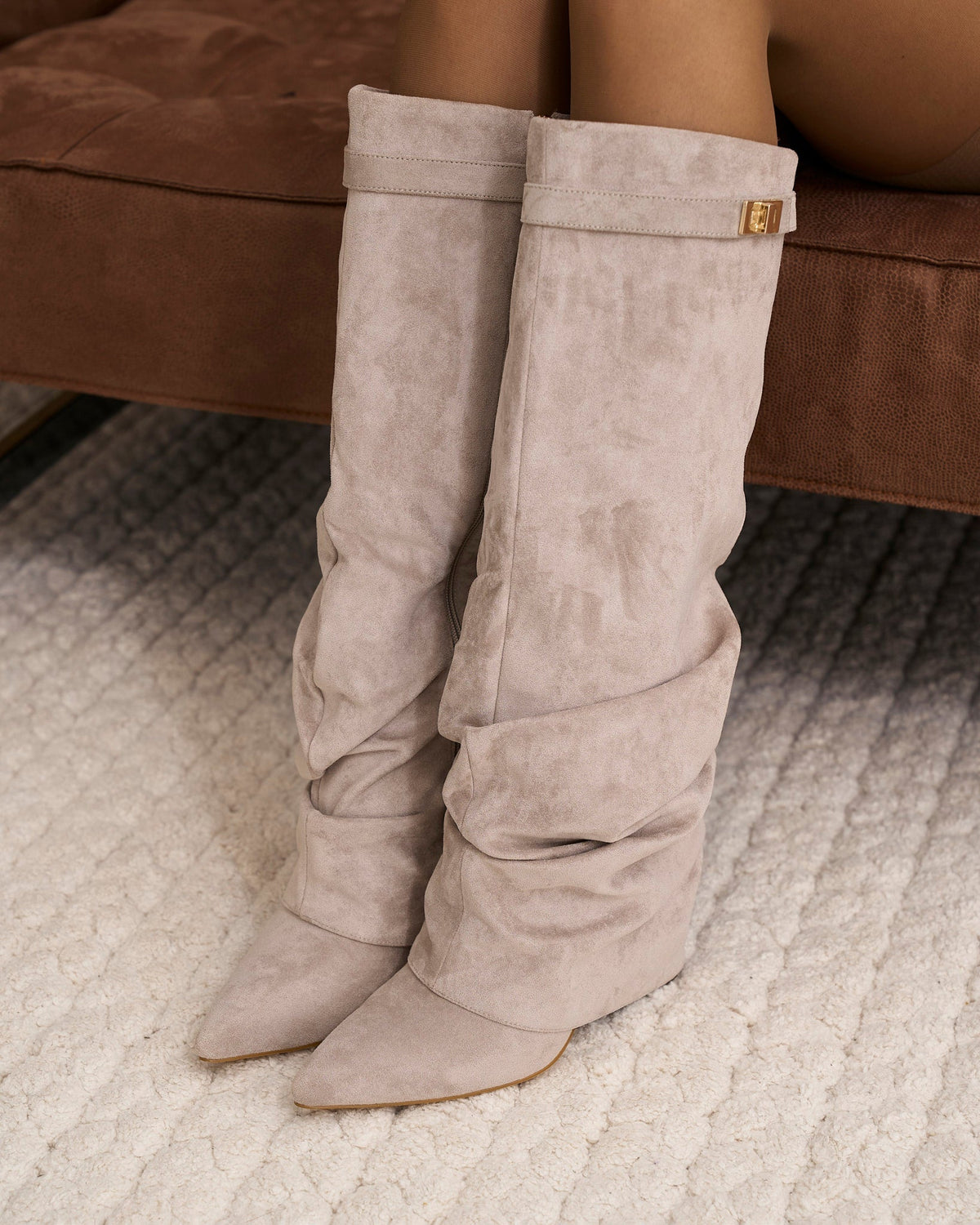 Lavista Slouchy Suede Knee-High Boots - Taupe