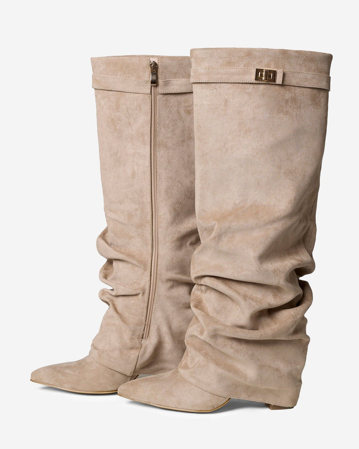 Lavista Slouchy Suede Knee-High Boots - Beige