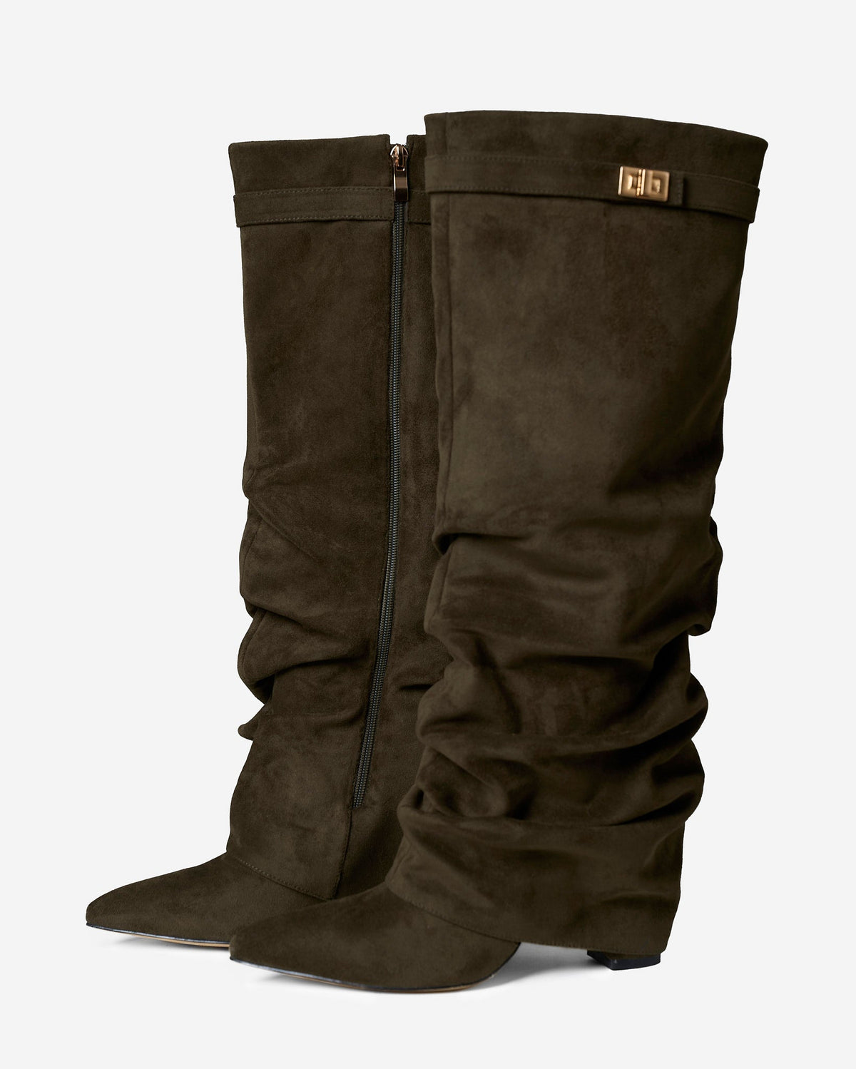 Bellaro Slouchy Suede Knee-High Boots - Olive Green