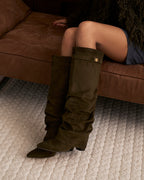 Bellaro Slouchy Suede Knee-High Boots - Olive Green
