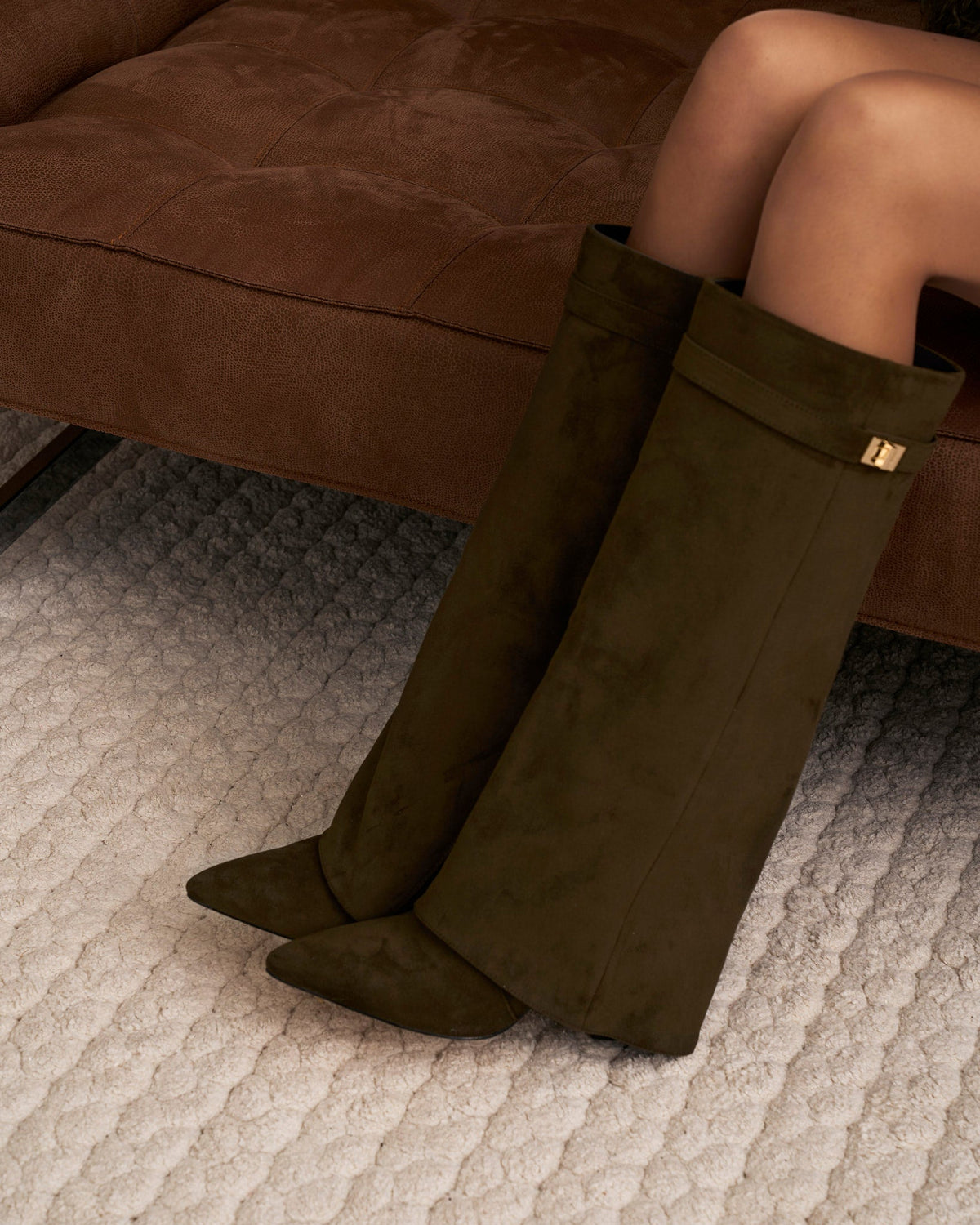Bellaro Suede Knee-High Boots - Olive Green