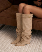 Lavista Slouchy Suede Knee-High Boots - Beige