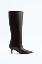 Mona Leather Knee-High Boots – Dark Brown