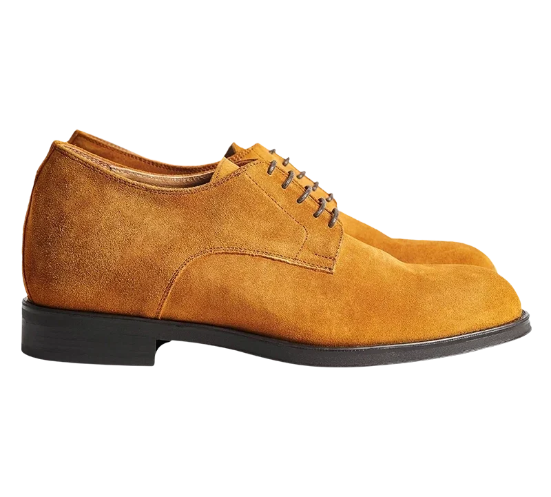 Avise — Scarpe Derby Rialzate 7 Cm Cammello Da Uomo