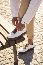 Modica — Sneakers Rialzate 6 Cm Bianche E Marroni Da Uomo