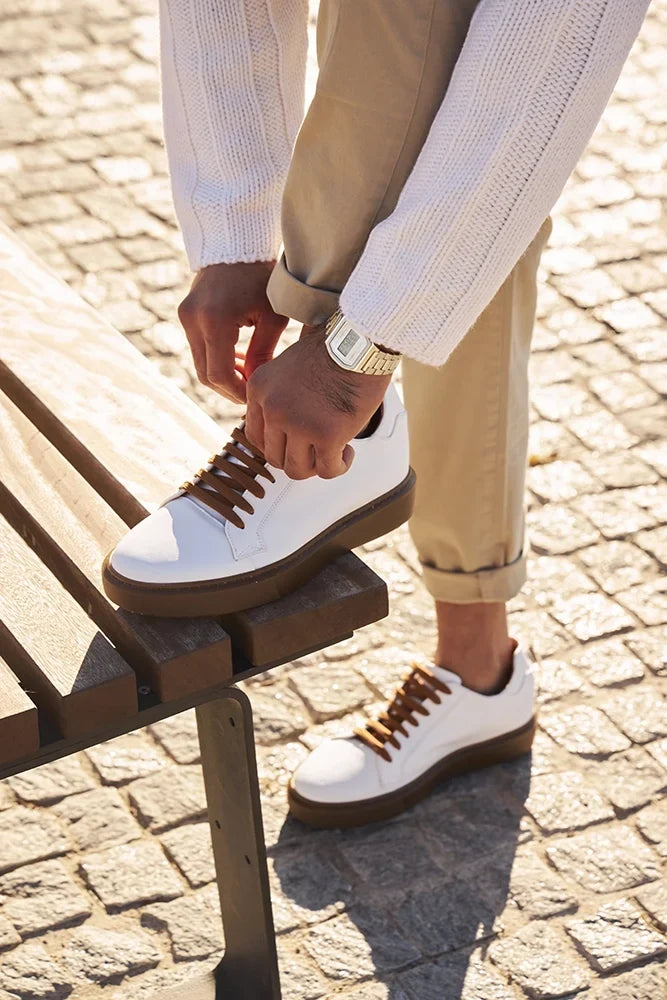 Modica — Sneakers Rialzate 6 Cm Bianche E Marroni Da Uomo