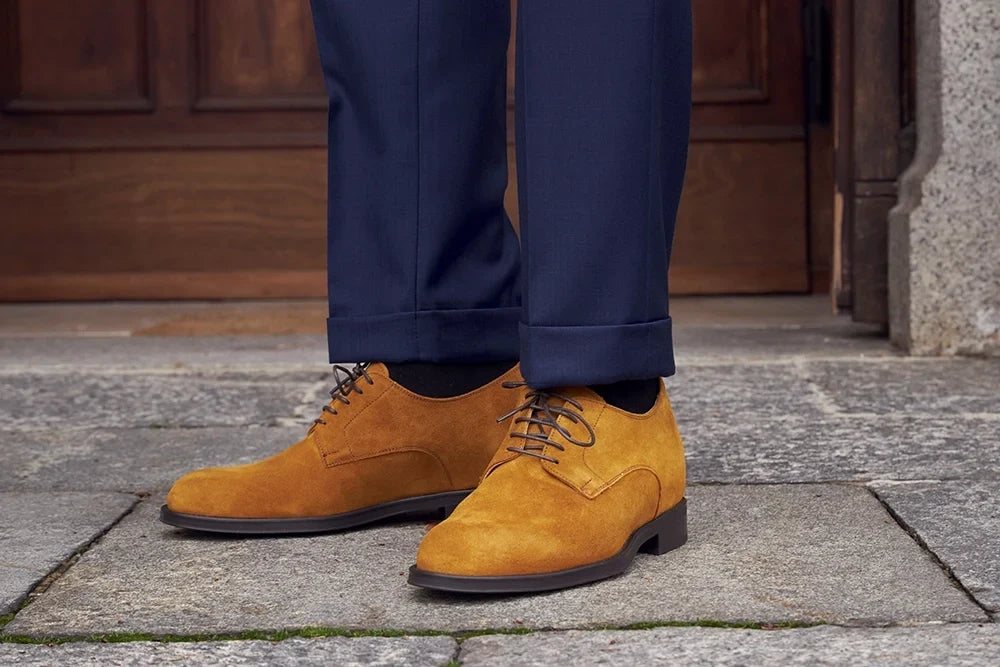 Avise — Scarpe Derby Rialzate 7 Cm Cammello Da Uomo