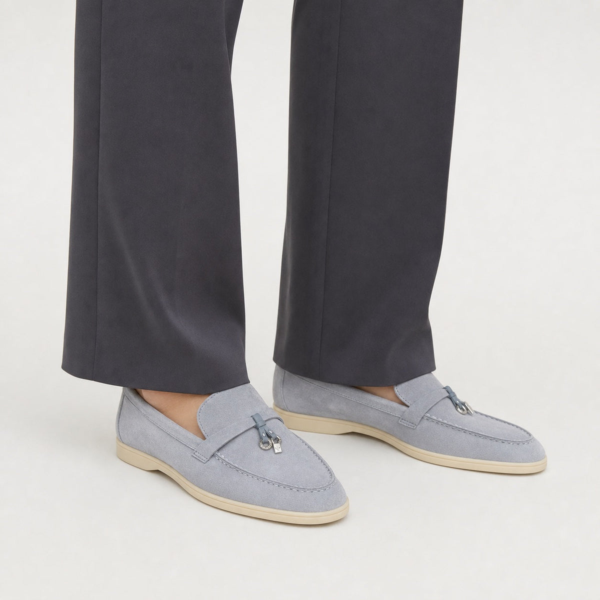 Bellaro loafers worn with tailored trousers