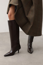 Mona Leather Knee-High Boots – Dark Brown
