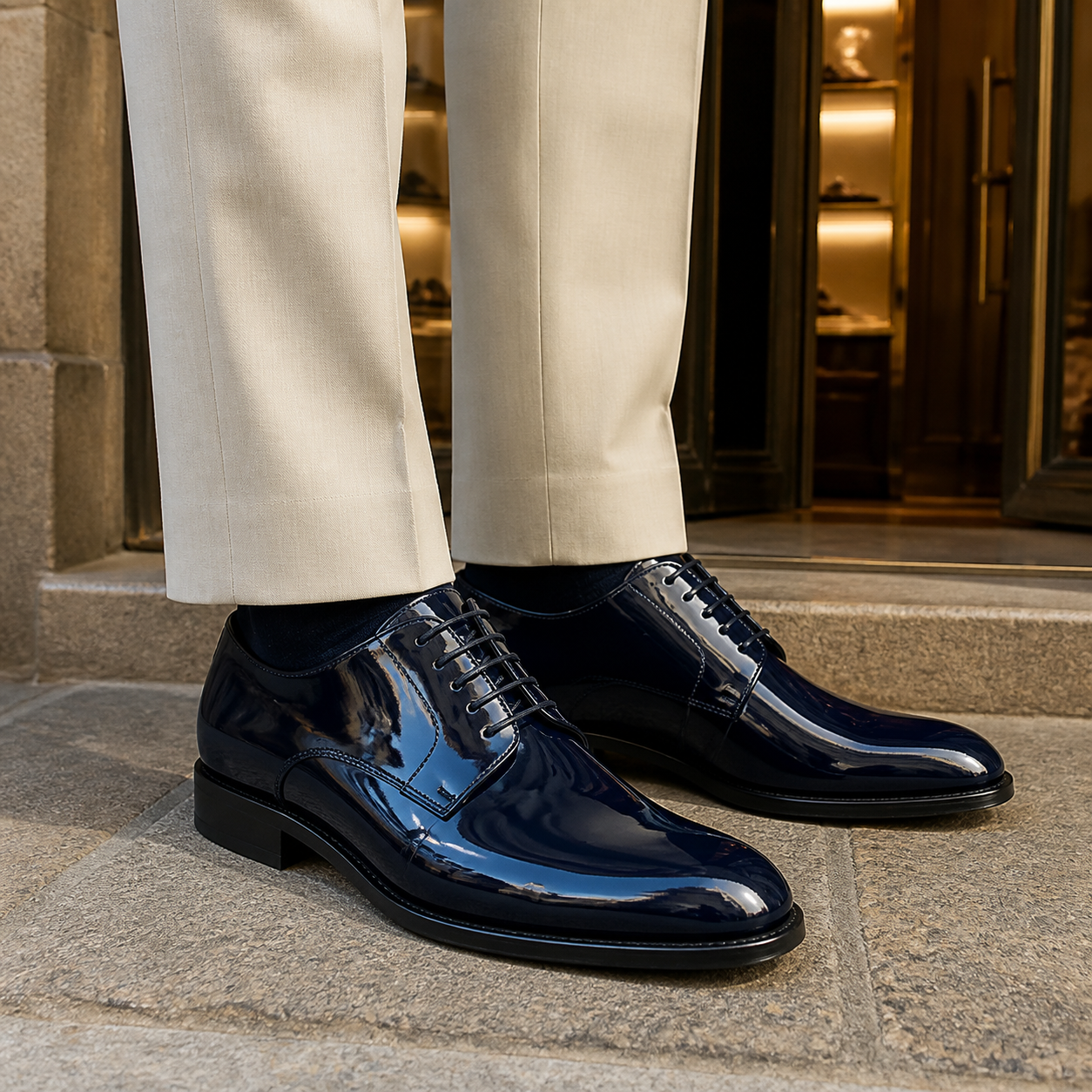 Bagnoregio blu indossata, hero con close sulla sneaker