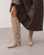 Mona Suede Knee-High Boots – Beige