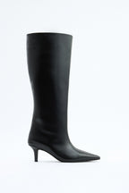 Mona Leather Knee-High Boots - Black