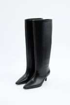 Mona Leather Knee-High Boots - Black