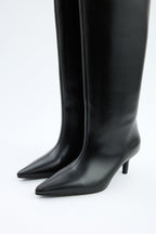 Mona Leather Knee-High Boots - Black
