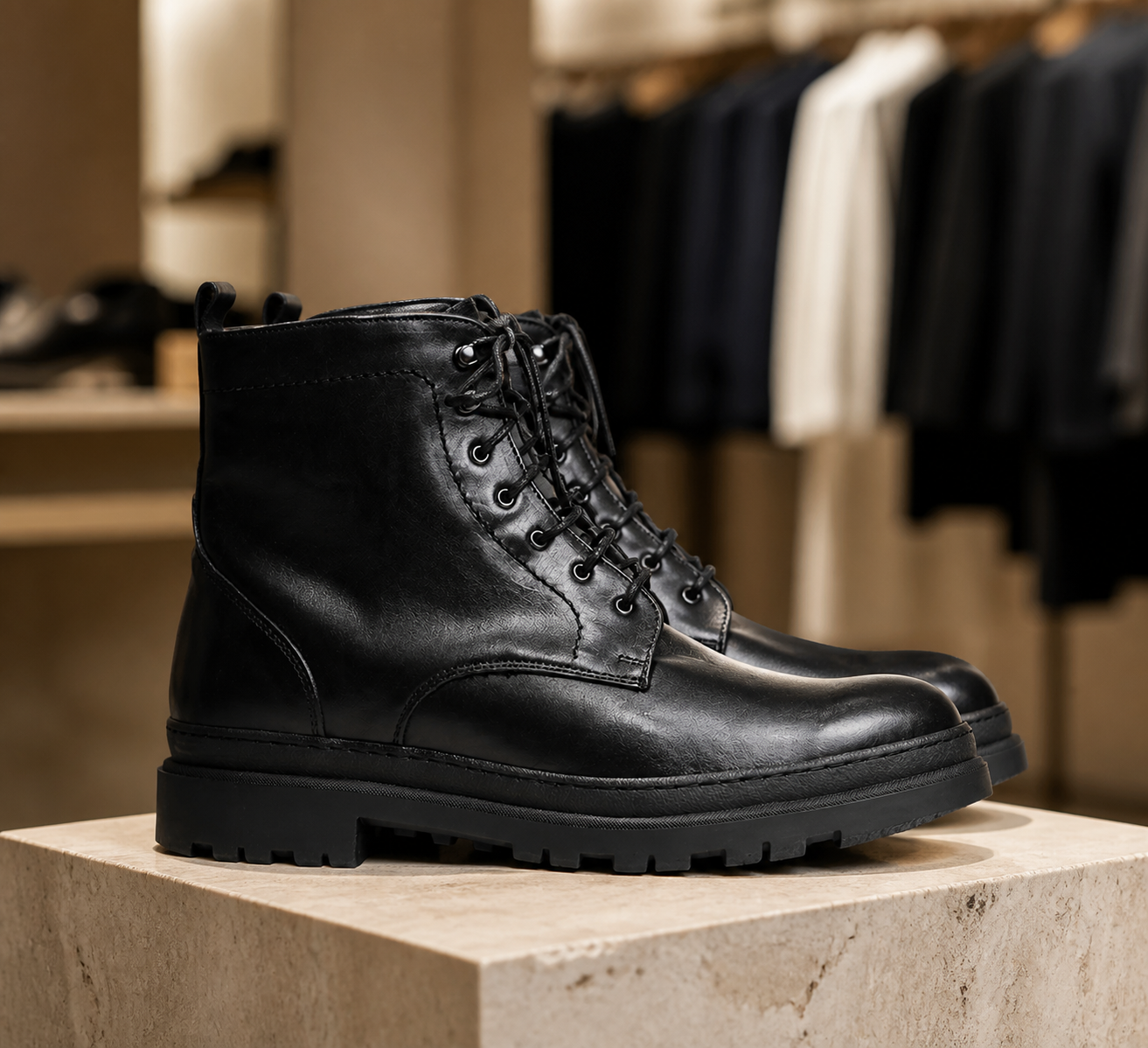 Morgex nero esposto in boutique, vista 1