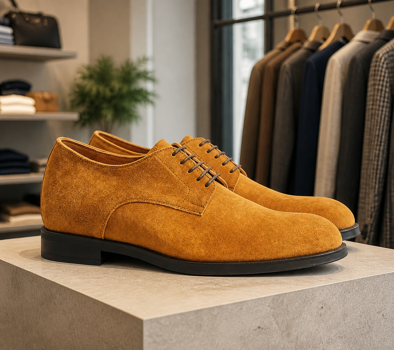 Avise cammello esposta in boutique, vista 3
