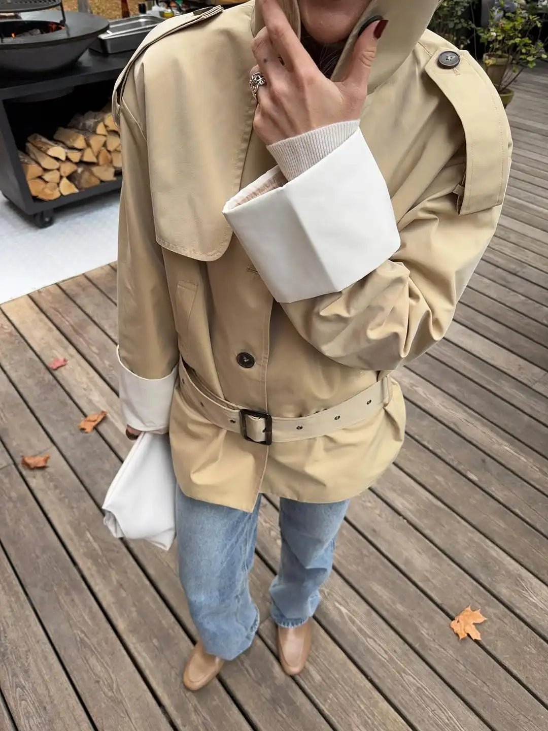 Brenda Contrast-Cuff Trench Jacket