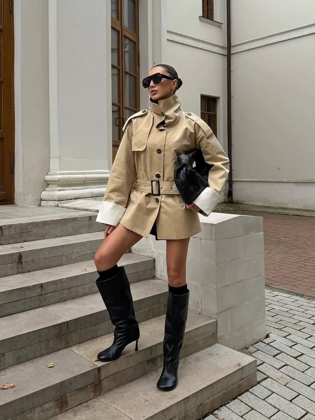 Brenda Contrast-Cuff Trench Jacket