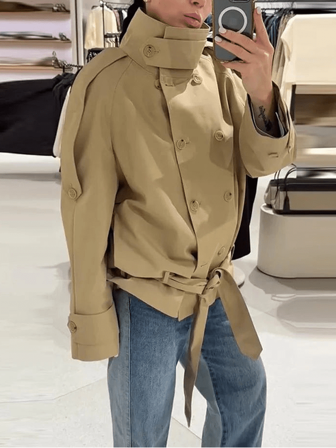 Phoebe Lace Up Cropped Trench Coat