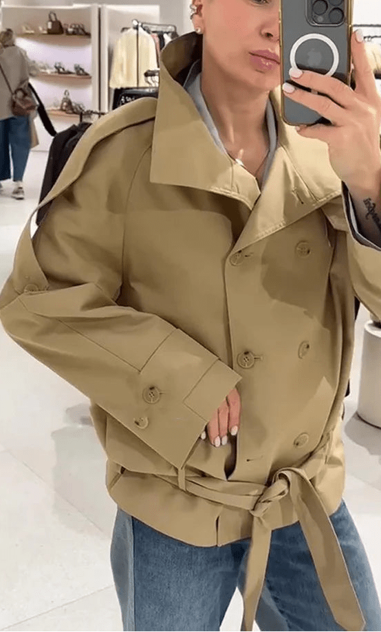Phoebe Lace Up Cropped Trench Coat