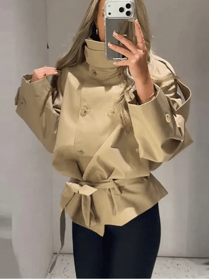Phoebe Lace Up Cropped Trench Coat