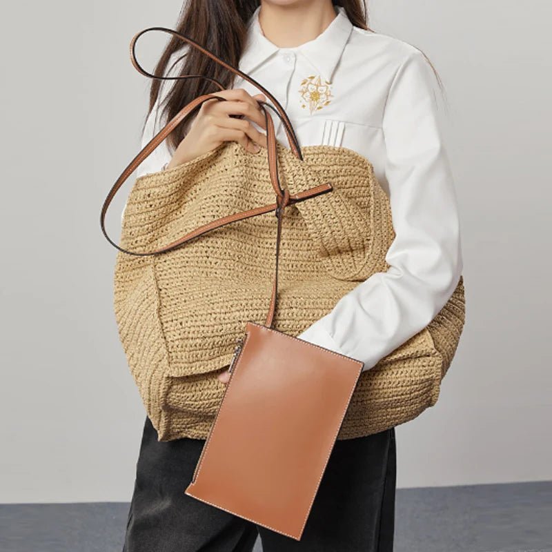 Bianca Handwoven Straw Beach Tote Bag