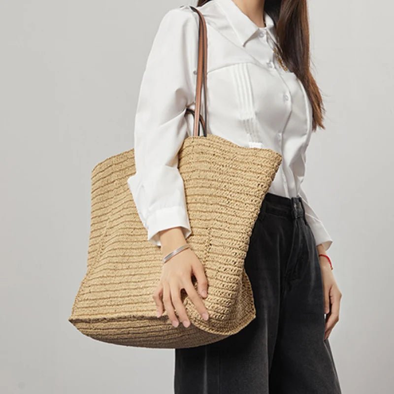 Bianca Handwoven Straw Beach Tote Bag