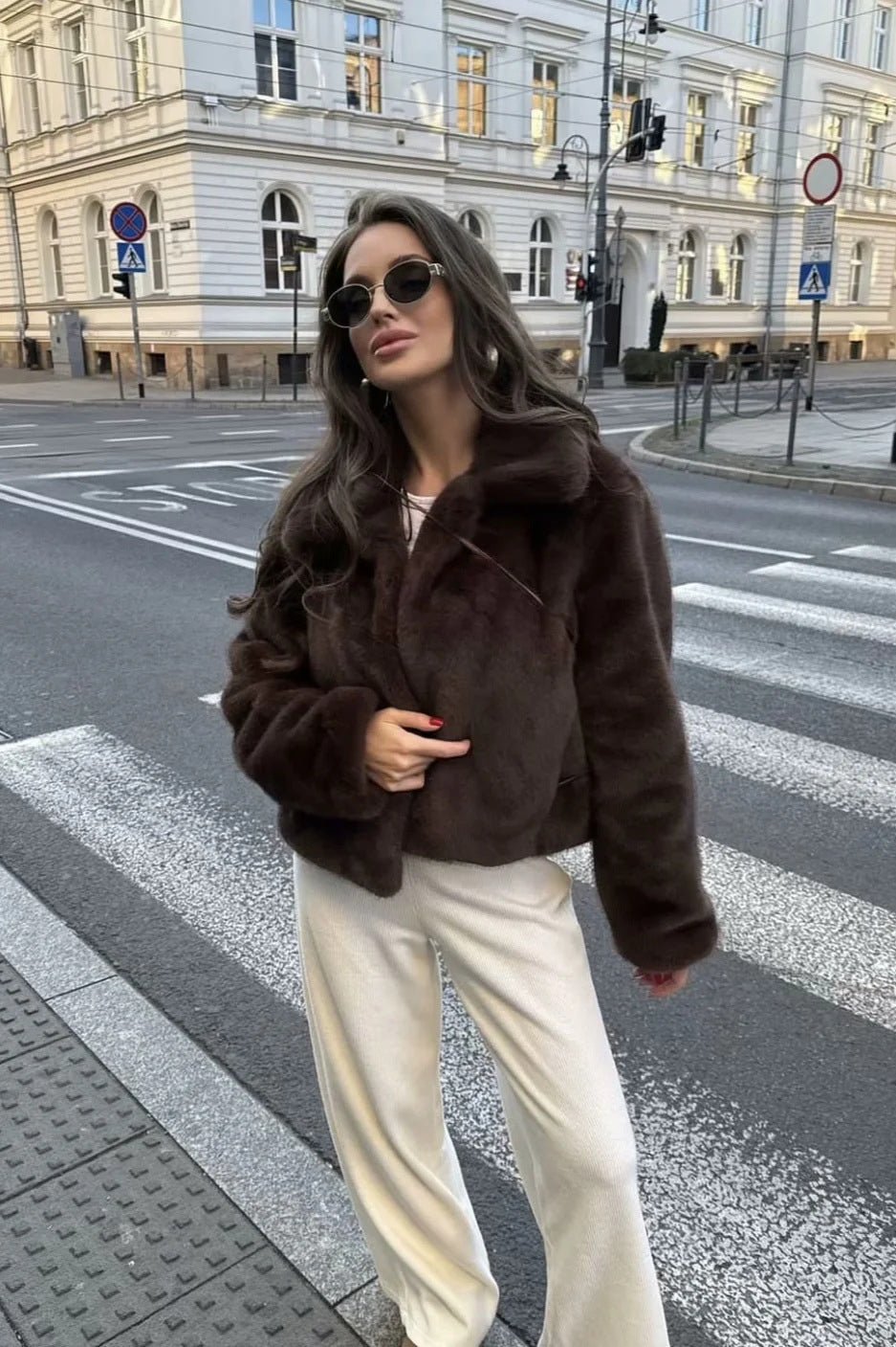 Abby Short Faux Fur Collared Coat