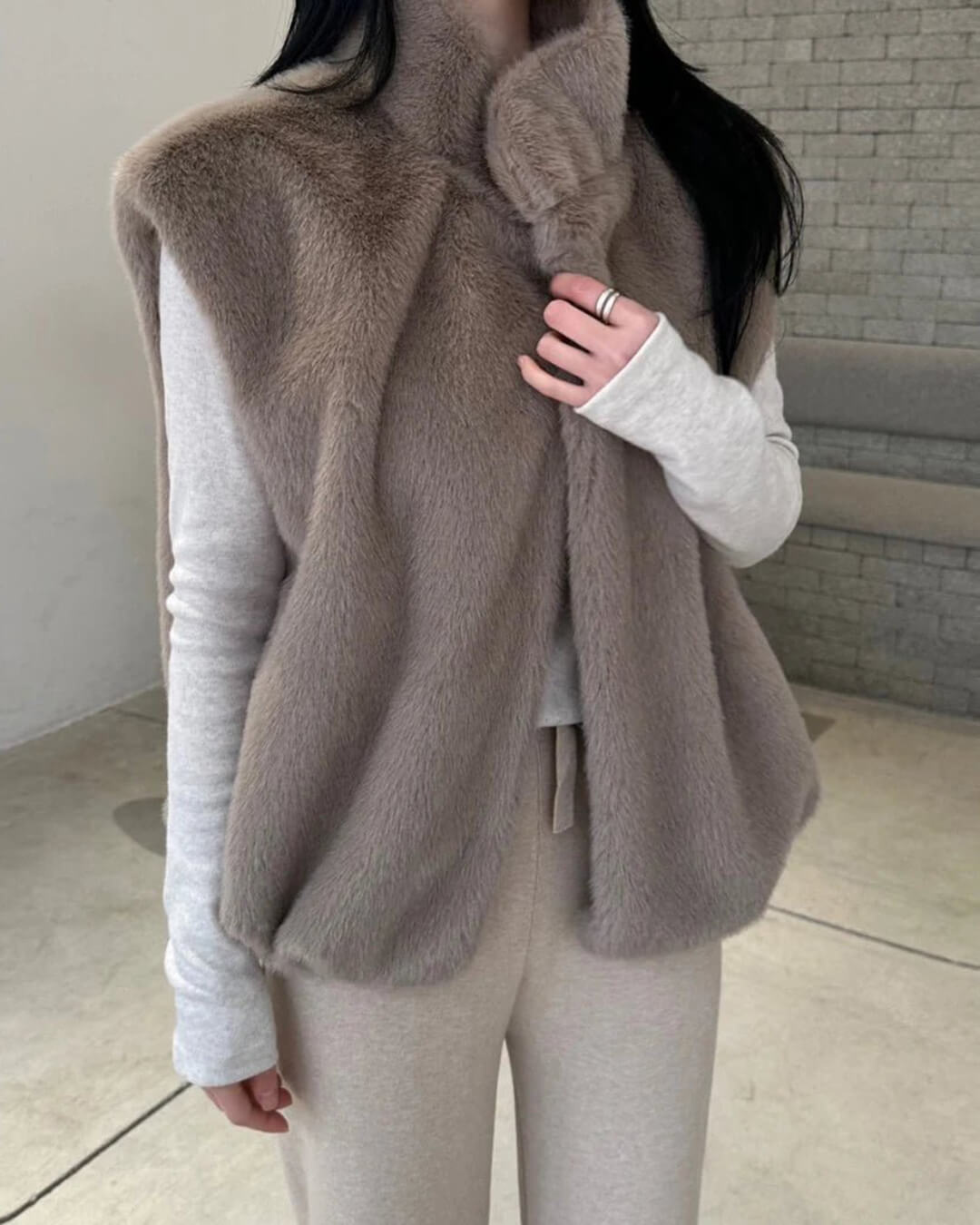 Amalia High Neck Faux Fur Vest