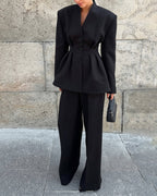 Empress Ruched-Waist V-Neck Blazer