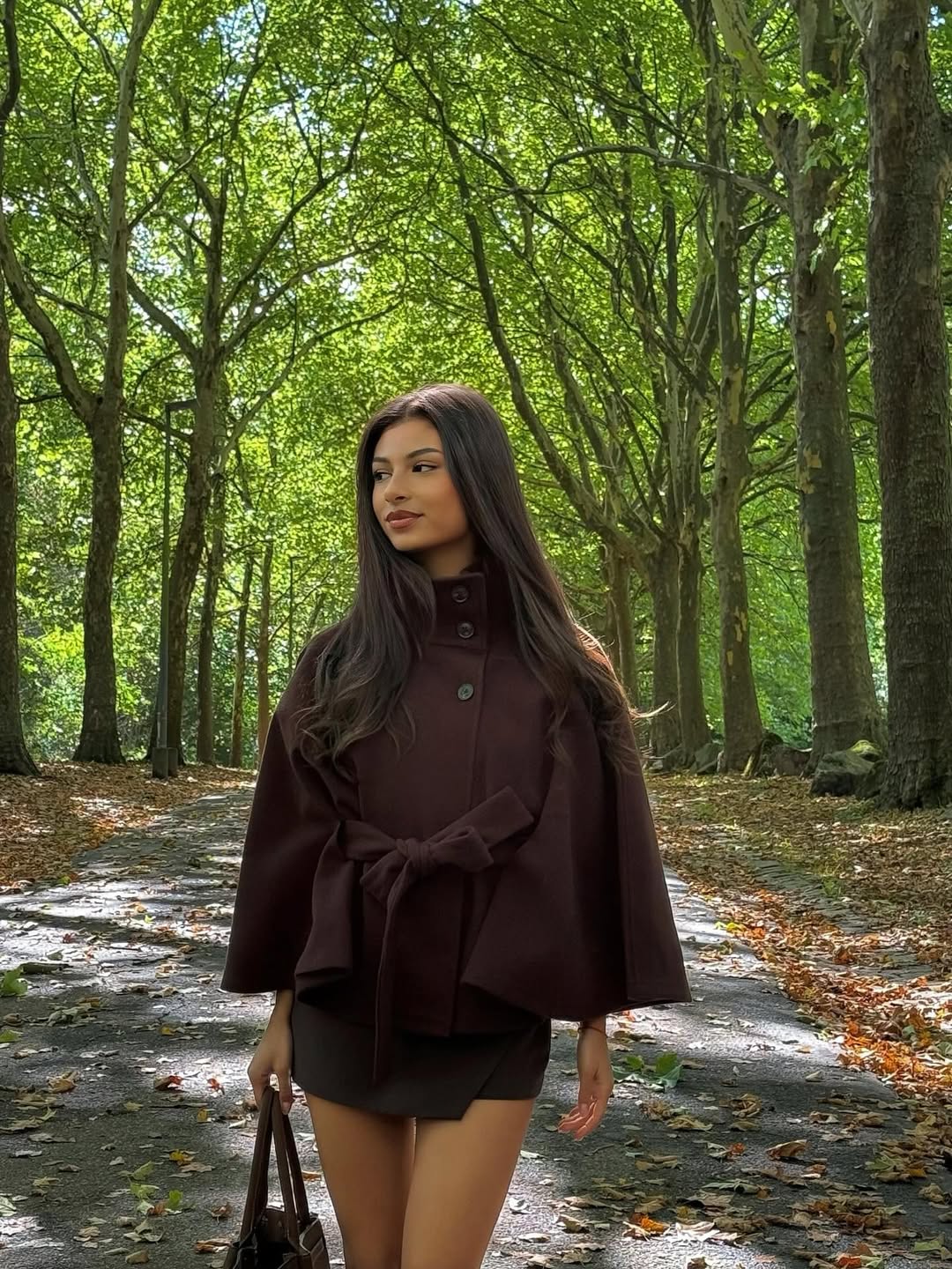 Arianne Elegant High-Neck Belted Cape Jacket