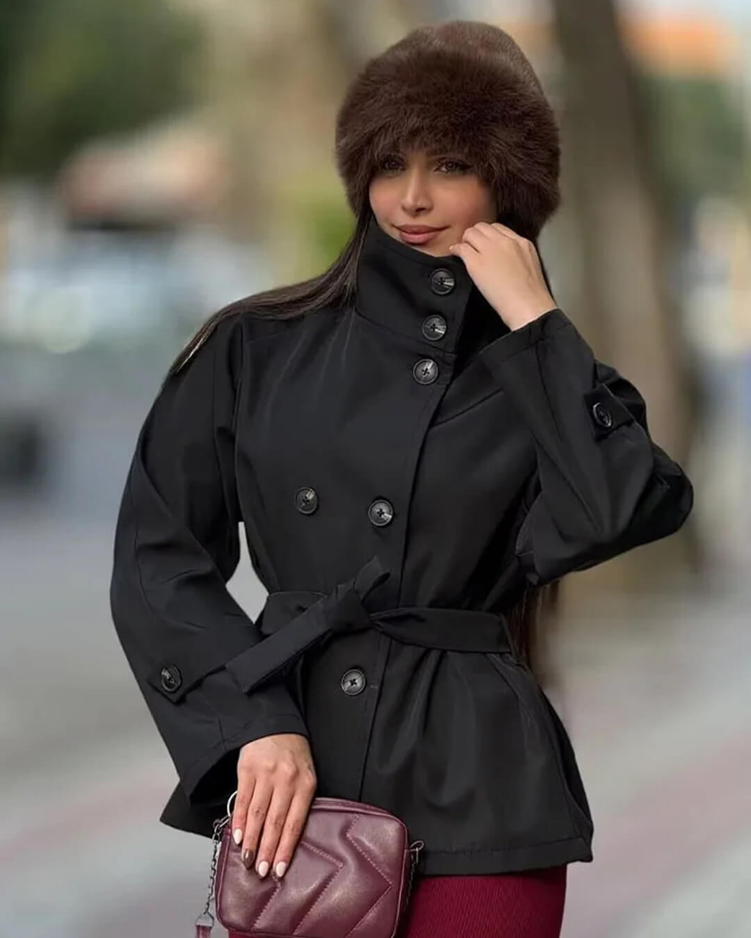 Kara Stand Collar Crop Trenchcoat