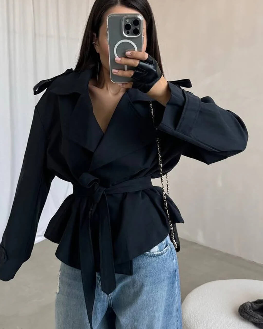 Sandy Lace Up Short Trench Coat