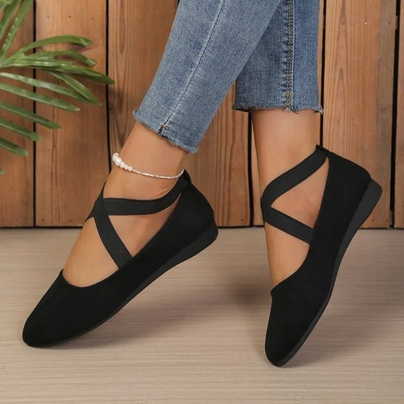 Afra Pointed Toe Cross-Strap Ballet Flats