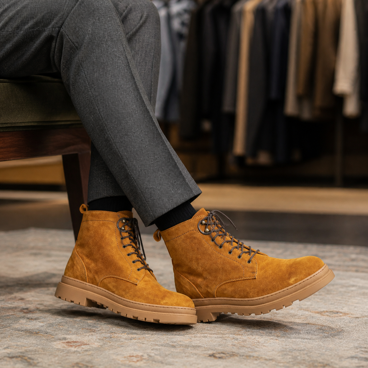 Campiglio cammello indossato, close 3